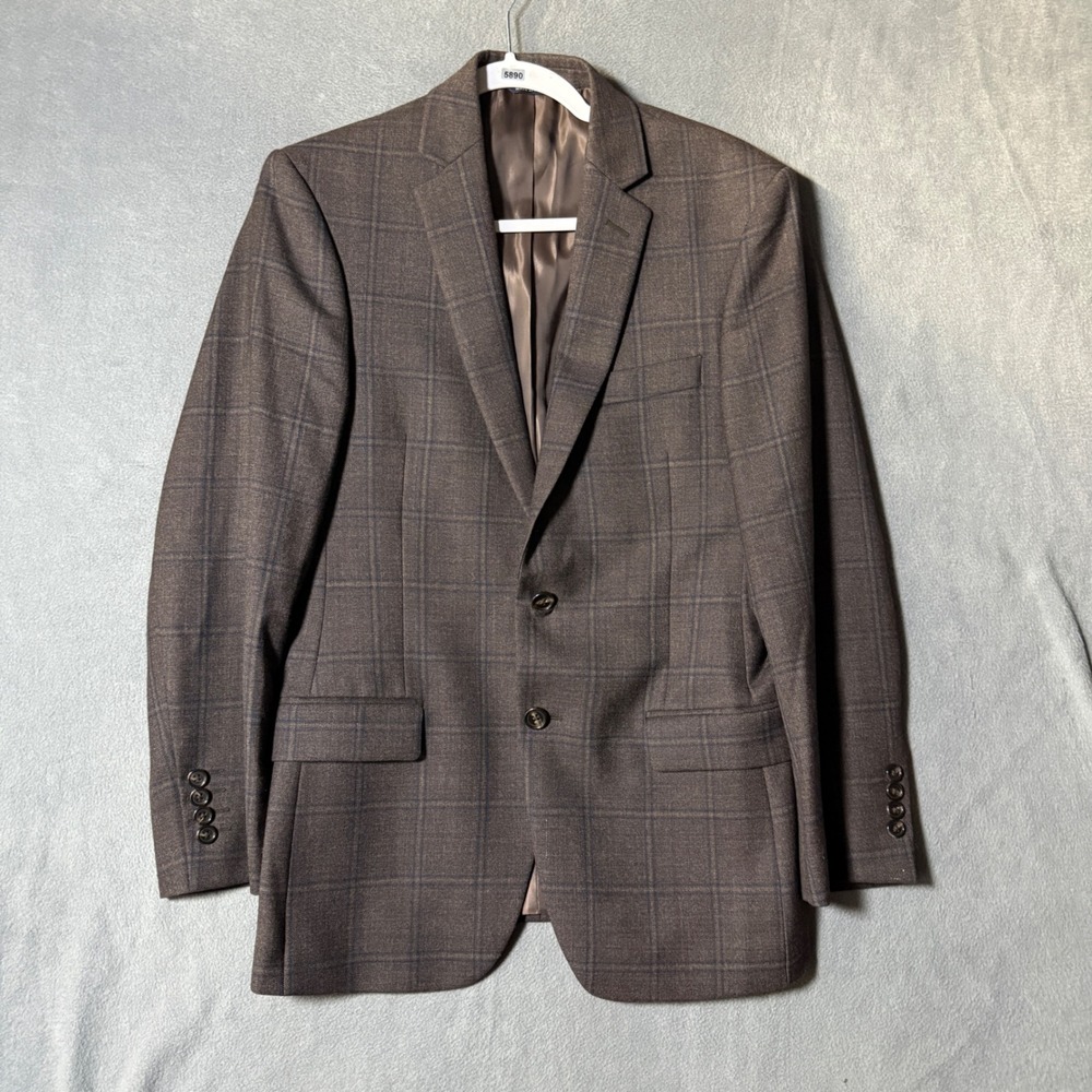 Ralph Lauren Slim Fit Wool Plaid Sport Coat Blazer Brown Blue 36S Mens